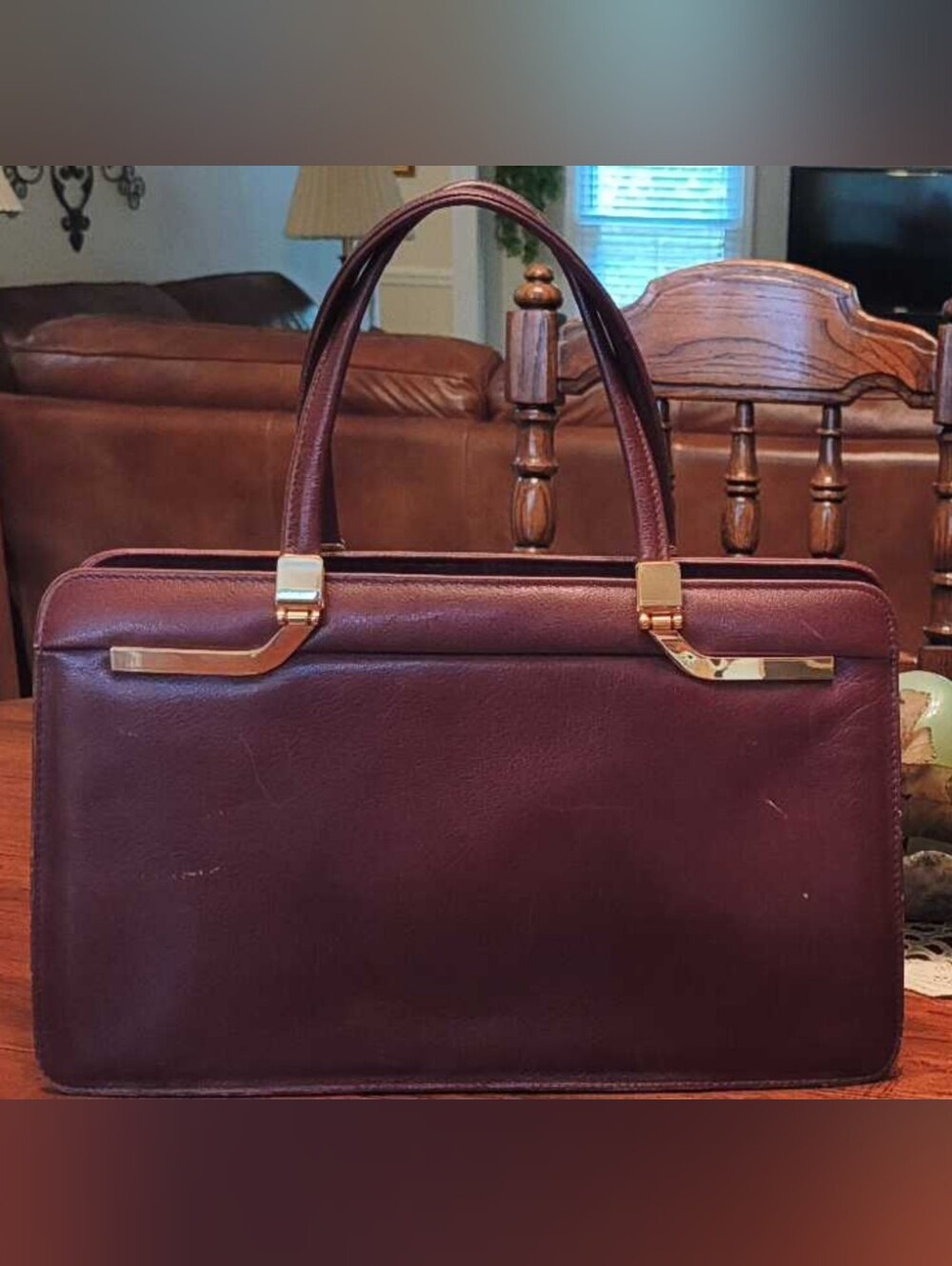 Vintage Burgundy Leather And Calf Hair Purse - Picture 3 of 16